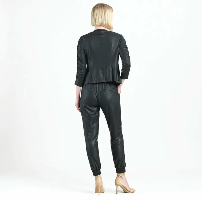 Liquid Leather Ruched Detail Jacket 8211 Black Women Clara Sunwoo Jackets Cardigans