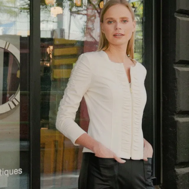 Liquid Leather Ruched Detail Jacket 8211 Ivory Women Clara Sunwoo Jackets Cardigans