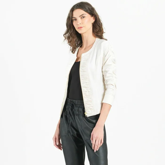 Liquid Leather Ruched Detail Jacket 8211 Ivory Women Clara Sunwoo Jackets Cardigans