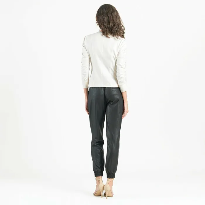 Liquid Leather Ruched Detail Jacket 8211 Ivory Women Clara Sunwoo Jackets Cardigans