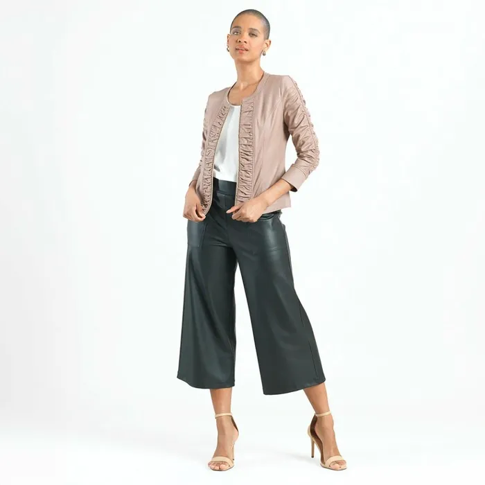 Liquid Leather Ruched Detail Jacket 8211 Taupe Women Clara Sunwoo Jackets Cardigans