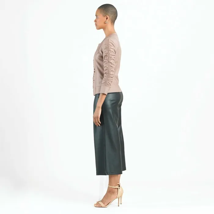 Liquid Leather Ruched Detail Jacket 8211 Taupe Women Clara Sunwoo Jackets Cardigans