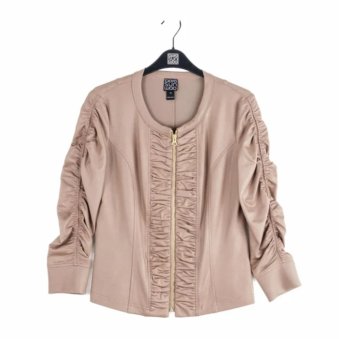 Liquid Leather Ruched Detail Jacket 8211 Taupe Women Clara Sunwoo Jackets Cardigans