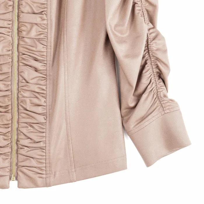 Liquid Leather Ruched Detail Jacket 8211 Taupe Women Clara Sunwoo Jackets Cardigans