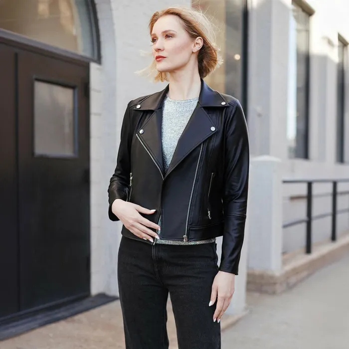 Liquid Leather Sheen Moto Zip Jacket 8211 Black Women Clara Sunwoo Jackets Cardigans Liquid Leather Sheen Moto Zip Jacket 8211 Black Women Clara Sunwoo Jackets Cardigans