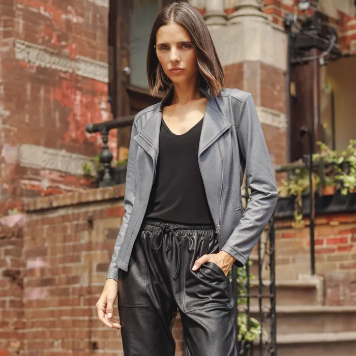 Liquid Leather Signature Jacket 8211 Charcoal Women Clara Sunwoo Jackets Cardigans