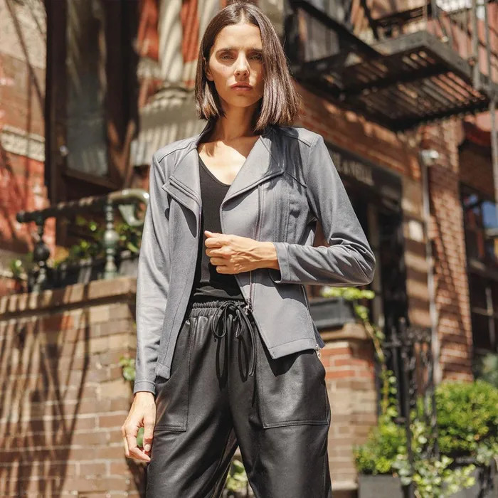 Liquid Leather Signature Jacket 8211 Charcoal Women Clara Sunwoo Jackets Cardigans