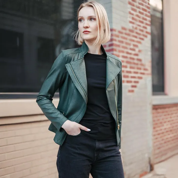 Liquid Leather Signature Jacket 8211 Hunter Green Women Clara Sunwoo Jackets Cardigans