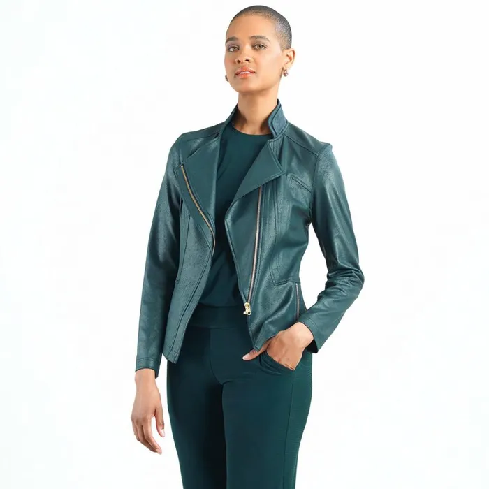 Liquid Leather Signature Jacket 8211 Hunter Green Women Clara Sunwoo Jackets Cardigans