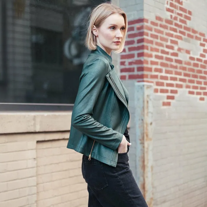Liquid Leather Signature Jacket 8211 Hunter Green Women Clara Sunwoo Jackets Cardigans