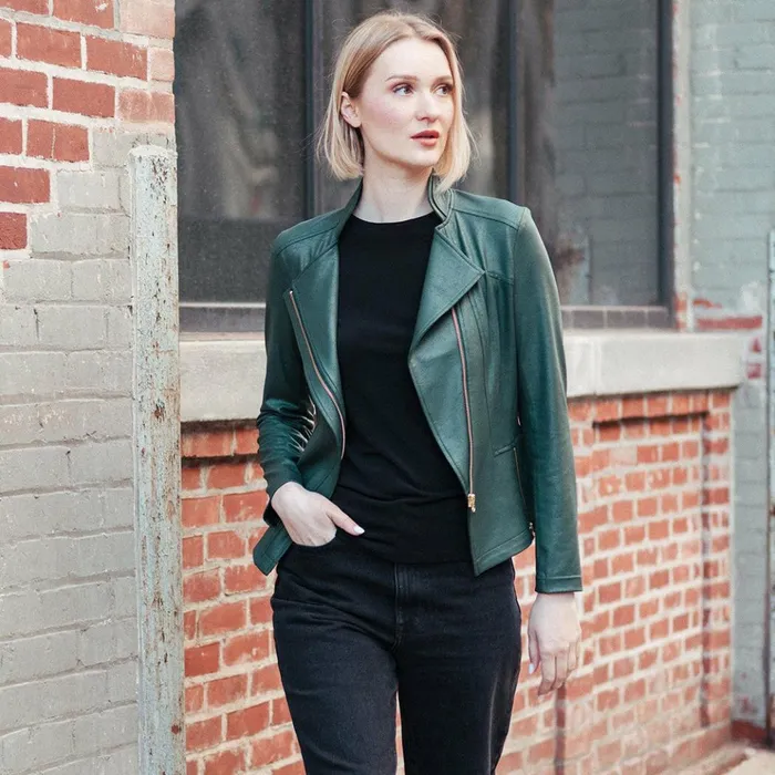 Liquid Leather Signature Jacket 8211 Hunter Green Women Clara Sunwoo Jackets Cardigans