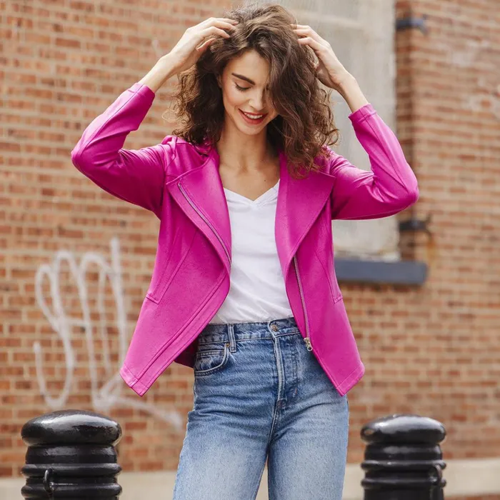 Liquid Leather Signature Jacket 8211 Magenta Women Clara Sunwoo Jackets Cardigans