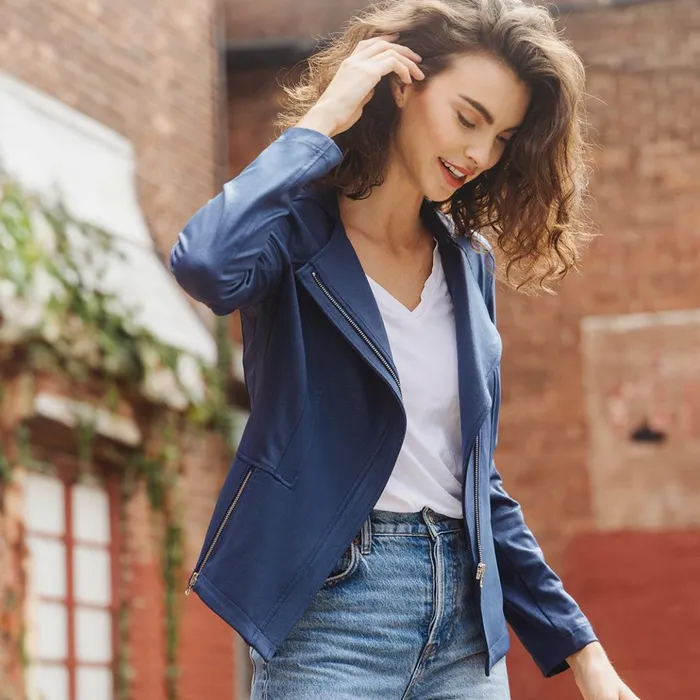 Liquid Leather Signature Jacket 8211 Navy Women Clara Sunwoo Jackets Cardigans Liquid Leather Signature Jacket 8211 Navy Women Clara Sunwoo Jackets Cardigans