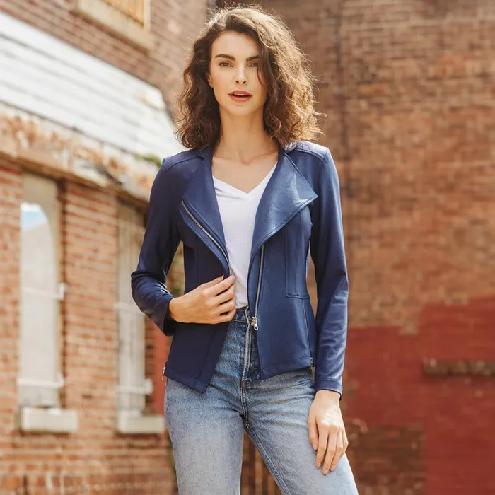 Liquid Leather Signature Jacket 8211 Navy Women Clara Sunwoo Jackets Cardigans