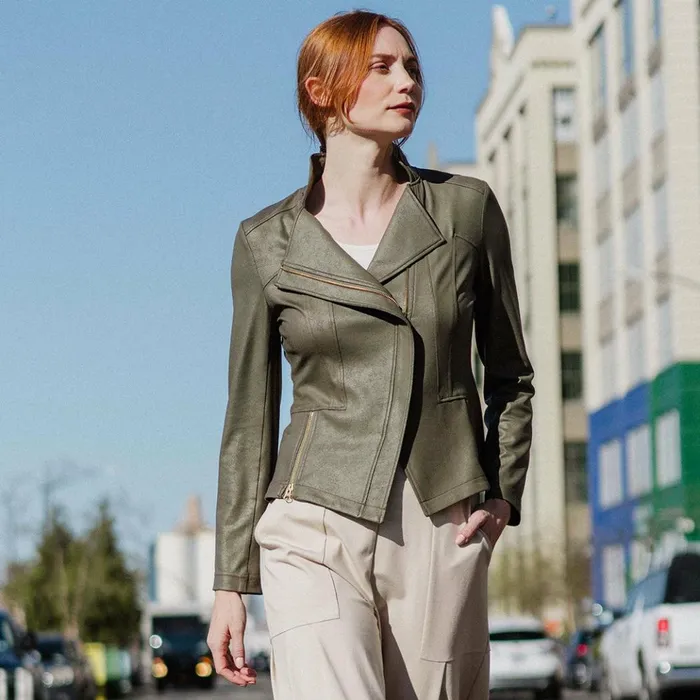 Liquid Leather Signature Jacket 8211 Olive Women Clara Sunwoo Jackets Cardigans Liquid Leather Signature Jacket 8211 Olive Women Clara Sunwoo Jackets Cardigans