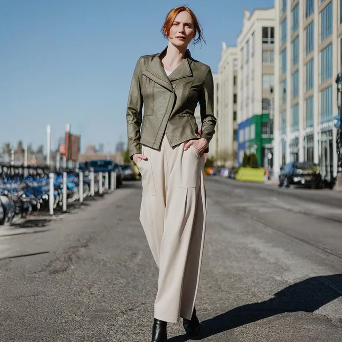 Liquid Leather Signature Jacket 8211 Olive Women Clara Sunwoo Jackets Cardigans