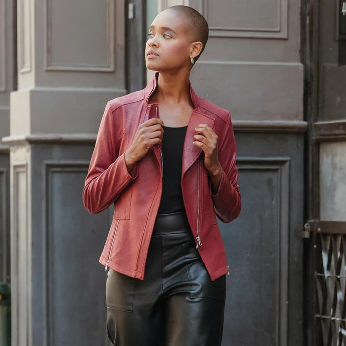 Liquid Leather Signature Jacket 8211 Ruby Women Clara Sunwoo Jackets Cardigans