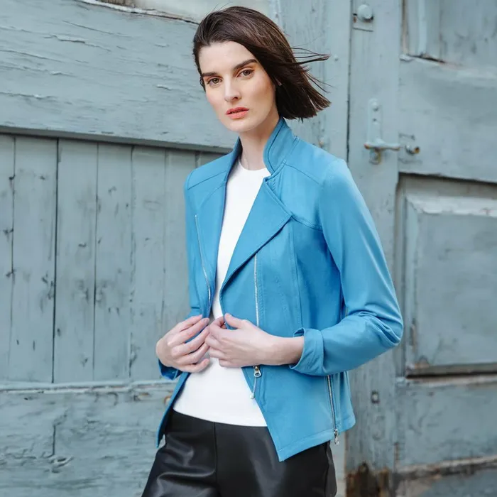Liquid Leather Signature Jacket 8211 Sky Blue Women Clara Sunwoo Jackets Cardigans