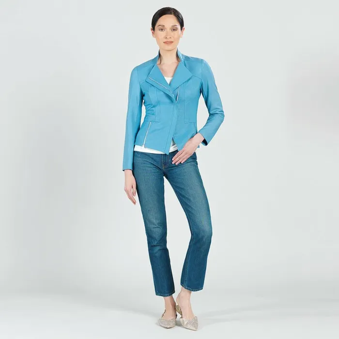 Liquid Leather Signature Jacket 8211 Sky Blue Women Clara Sunwoo Jackets Cardigans