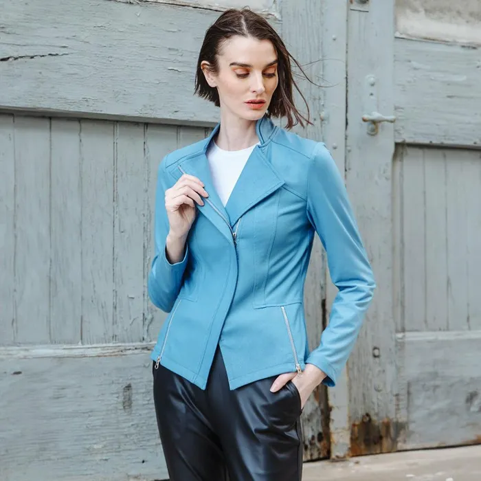 Liquid Leather Signature Jacket 8211 Sky Blue Women Clara Sunwoo Jackets Cardigans