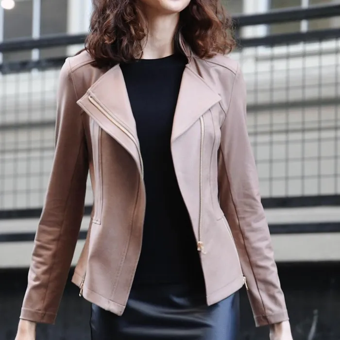 Liquid Leather Signature Jacket 8211 Taupe Women Clara Sunwoo Jackets Cardigans