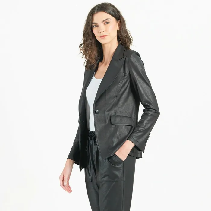 Liquid Leather Signature Pocket Blazer 8211 Black Women Clara Sunwoo Jackets Cardigans