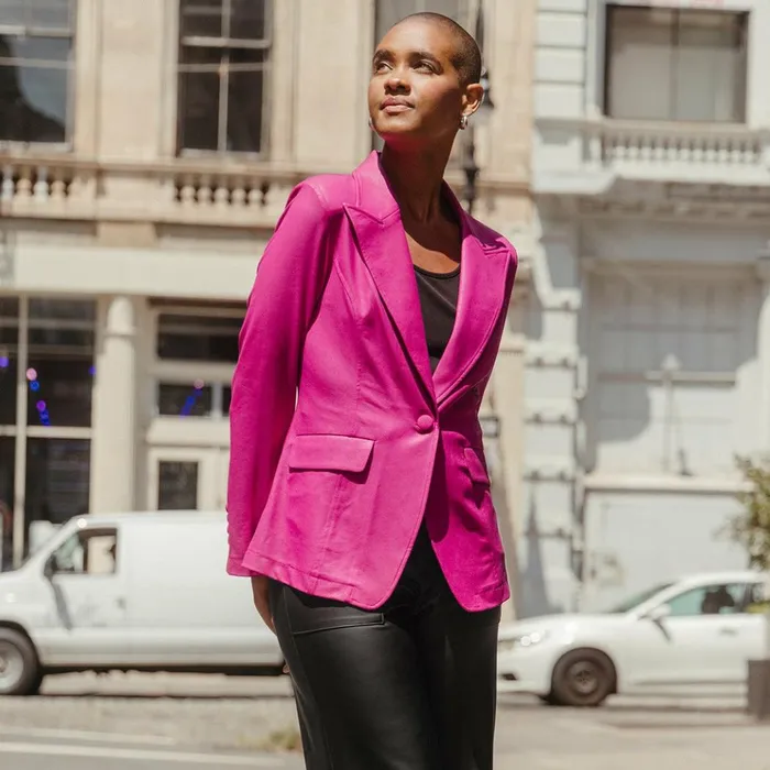 Liquid Leather Signature Pocket Blazer 8211 Magenta 8211 Final Sale Women Clara Sunwoo Jackets Cardigans Liquid Leather Signature Pocket Blazer 8211 Magenta 8211 Final Sale Women Clara Sunwoo Jackets Cardigans
