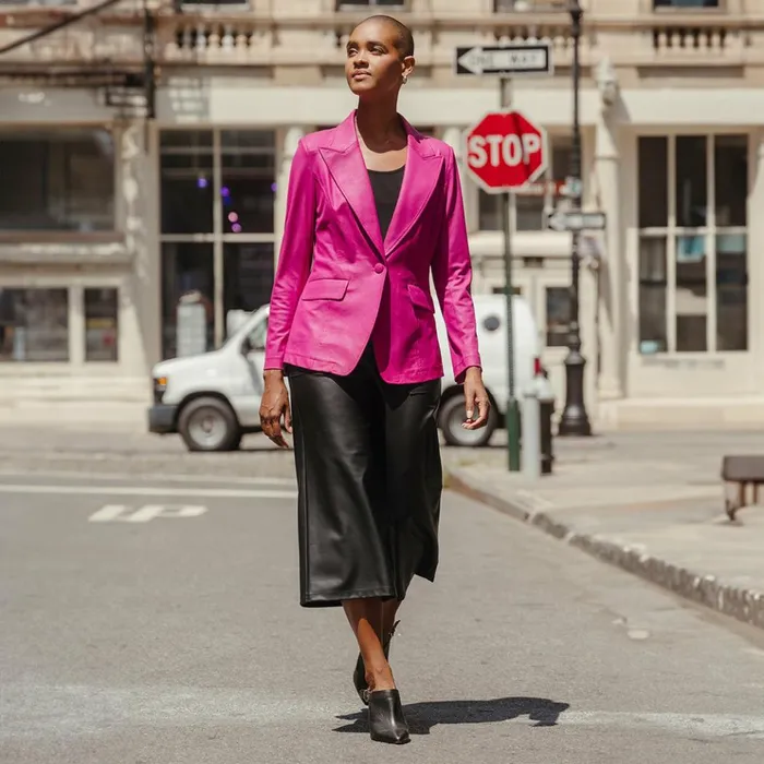 Liquid Leather Signature Pocket Blazer 8211 Magenta 8211 Final Sale Women Clara Sunwoo Jackets Cardigans