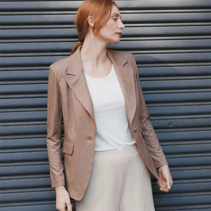 Liquid Leather Signature Pocket Blazer 8211 Taupe Women Clara Sunwoo Jackets Cardigans