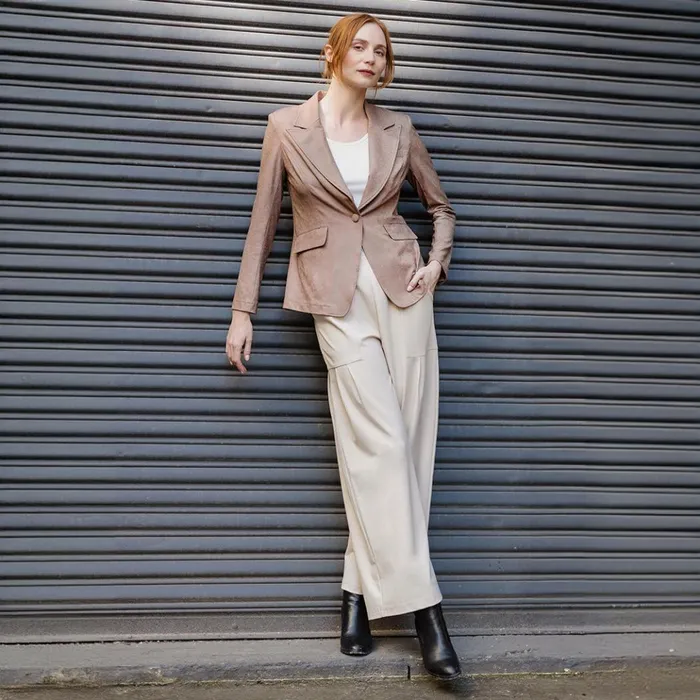 Liquid Leather Signature Pocket Blazer 8211 Taupe Women Clara Sunwoo Jackets Cardigans