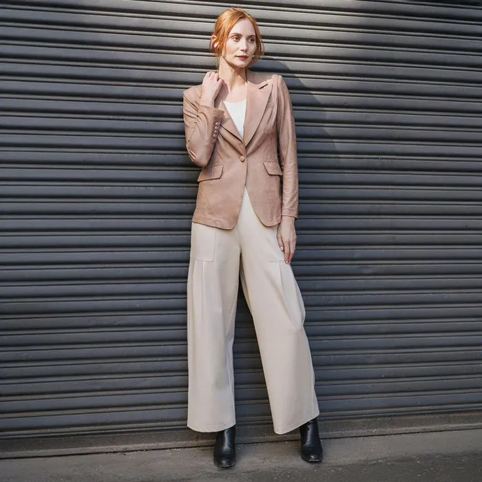 Liquid Leather Signature Pocket Blazer 8211 Taupe Women Clara Sunwoo Jackets Cardigans