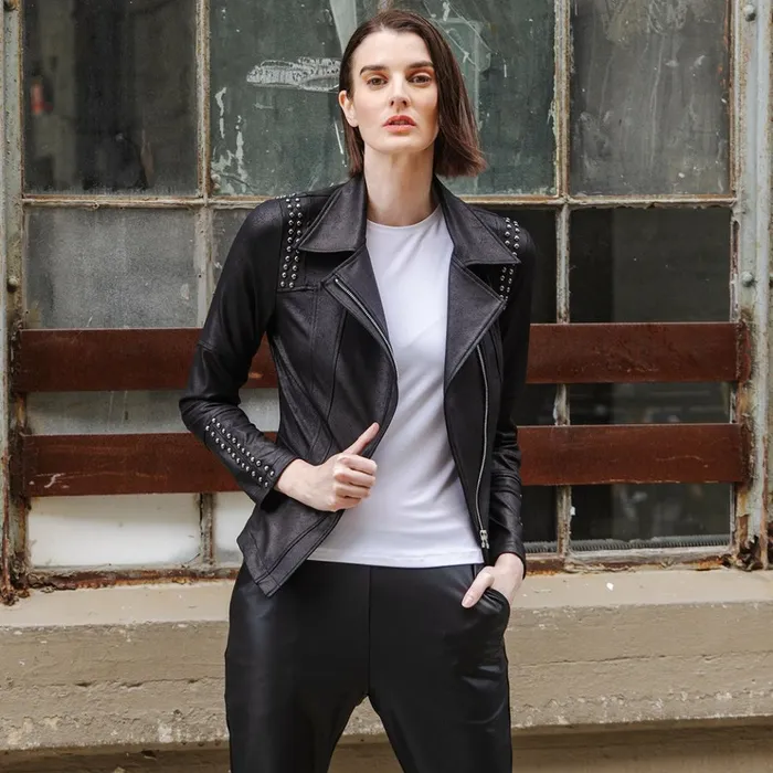 Liquid Leather Studded Jacket 8211 Black Women Clara Sunwoo Jackets Cardigans Liquid Leather Studded Jacket 8211 Black Women Clara Sunwoo Jackets Cardigans