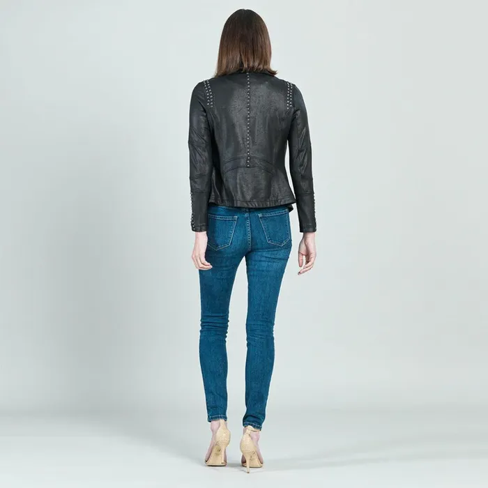Liquid Leather Studded Jacket 8211 Black Women Clara Sunwoo Jackets Cardigans