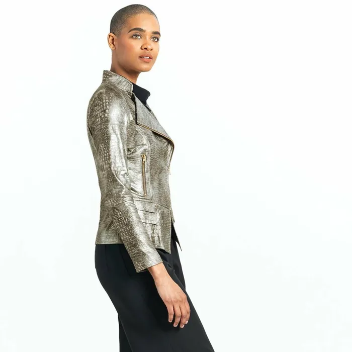 Liquid Leather Textured Biker Jacket 8211 Crocodile Women Clara Sunwoo Jackets Cardigans