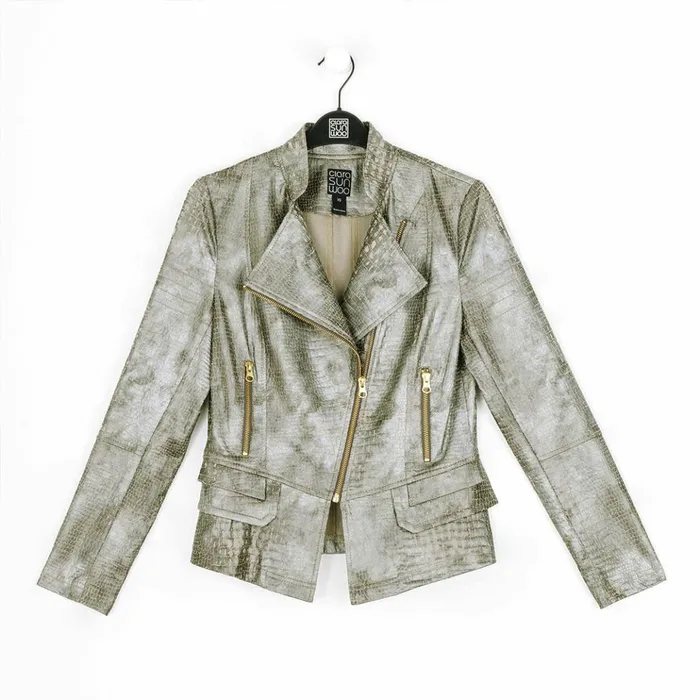 Liquid Leather Textured Biker Jacket 8211 Crocodile Women Clara Sunwoo Jackets Cardigans