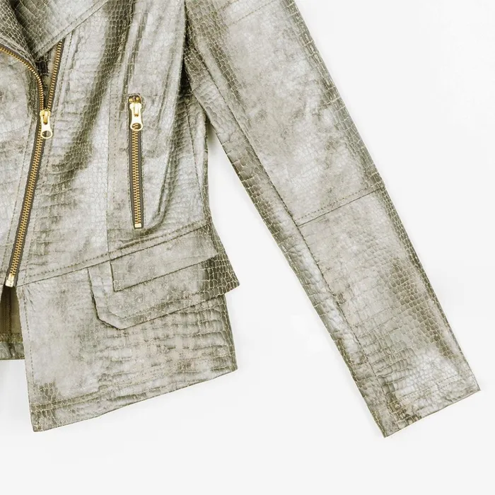 Liquid Leather Textured Biker Jacket 8211 Crocodile Women Clara Sunwoo Jackets Cardigans