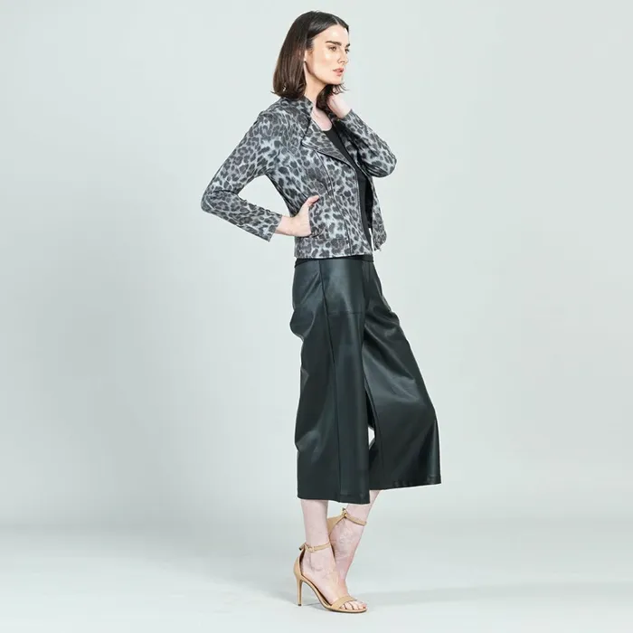 Liquid Leather Textured Double Zip Pocket Jacket 8211 Charcoal Cheetah 8211 Final Sale Women Clara Sunwoo Jackets Cardigans