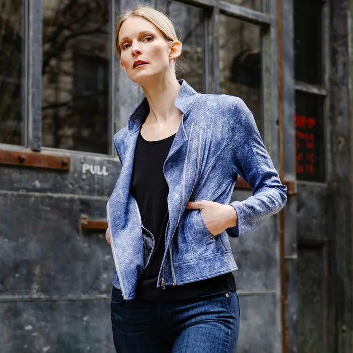 Liquid Leather Textured Double Zip Pocket Jacket 8211 Denim 8211 Final Sale Women Clara Sunwoo Jackets Cardigans Liquid Leather Textured Double Zip Pocket Jacket 8211 Denim 8211 Final Sale Women Clara Sunwoo Jackets Cardigans