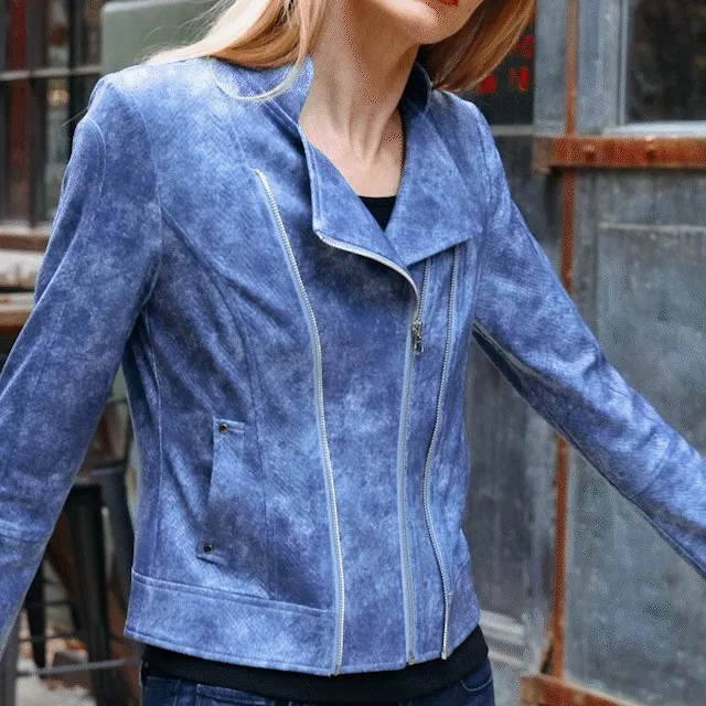 Liquid Leather Textured Double Zip Pocket Jacket 8211 Denim 8211 Final Sale Women Clara Sunwoo Jackets Cardigans