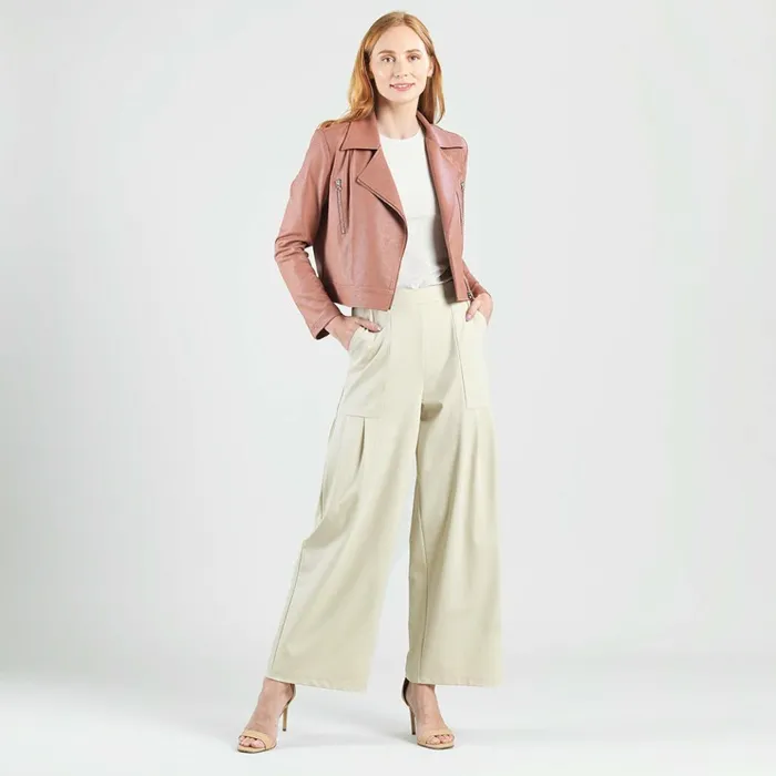 Liquid Leather Zip Cuff Moto Waist Jacket 8211 Tan Women Clara Sunwoo Spring Collection