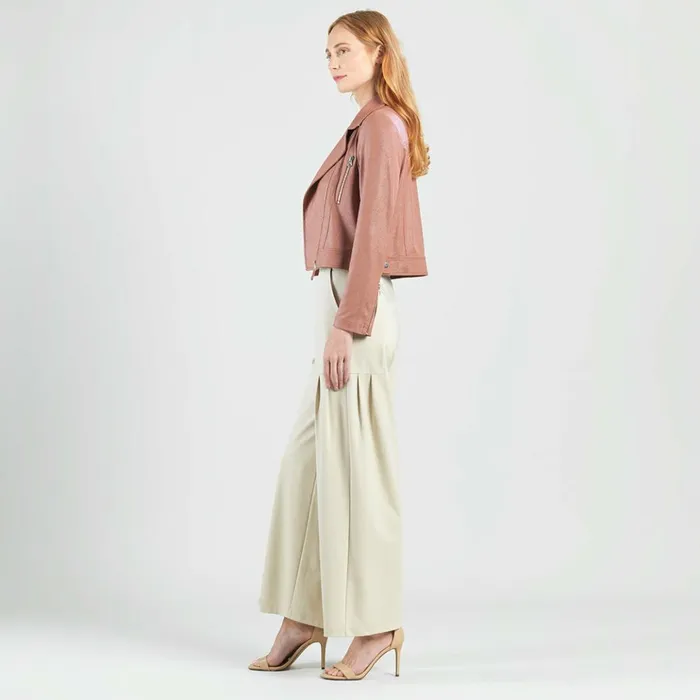Liquid Leather Zip Cuff Moto Waist Jacket 8211 Tan Women Clara Sunwoo Spring Collection