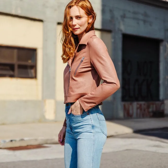 Liquid Leather Zip Cuff Moto Waist Jacket 8211 Tan Women Clara Sunwoo Spring Collection