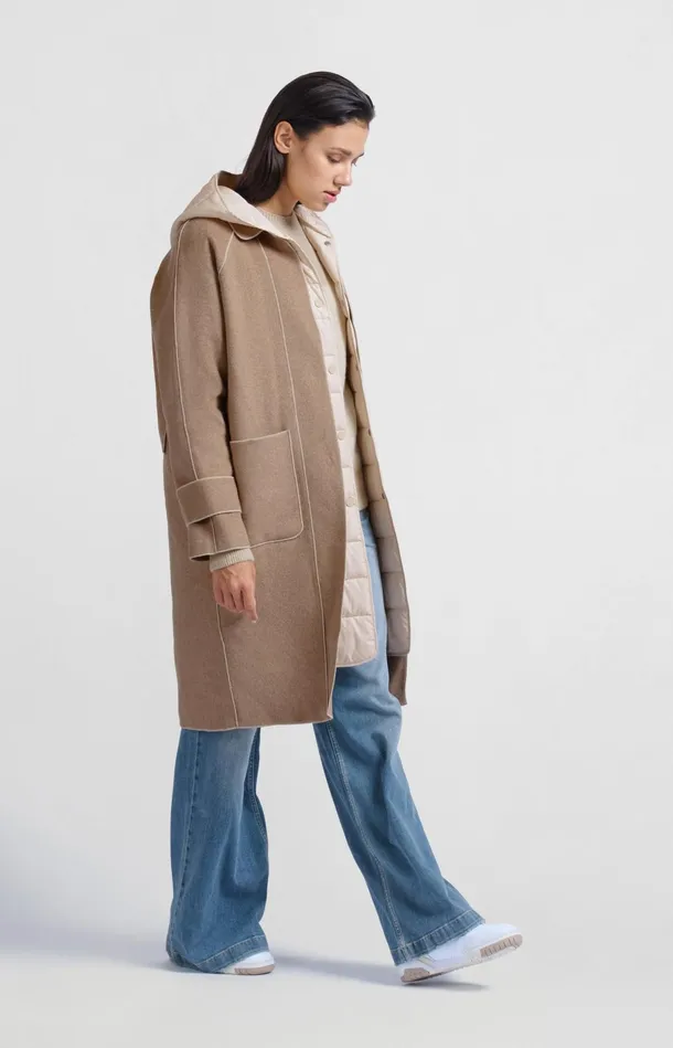 Long Coat With Quilted Body Warmer And Pockets Feather Melange Women YAYA Coats Long Coat With Quilted Body Warmer And Pockets Feather Melange Women YAYA Coats