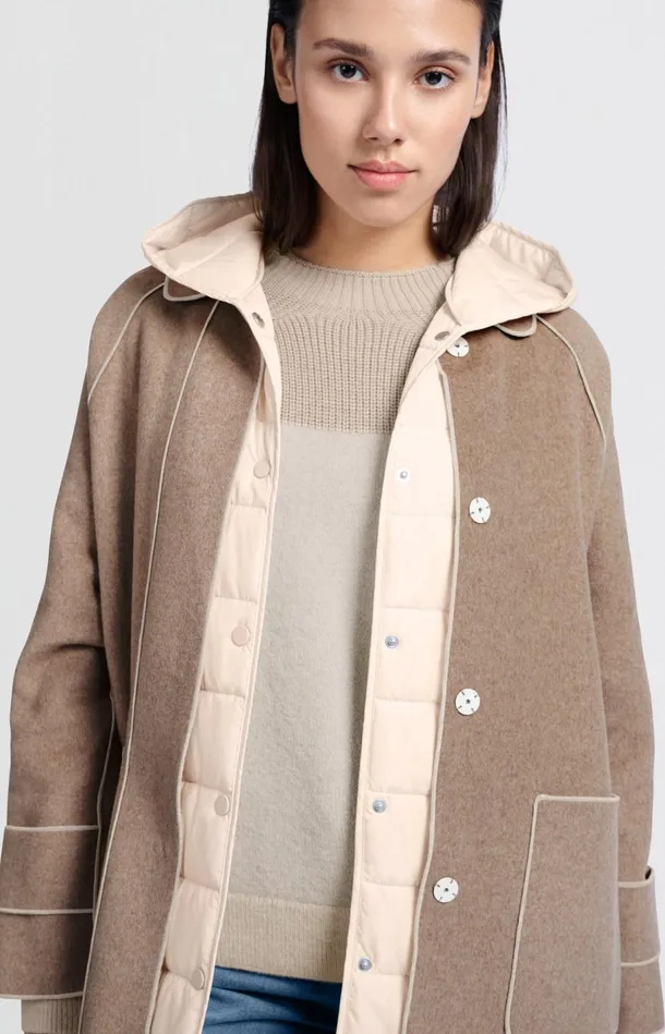Long Coat With Quilted Body Warmer And Pockets Feather Melange Women YAYA Coats Long Coat With Quilted Body Warmer And Pockets Feather Melange Women YAYA Coats