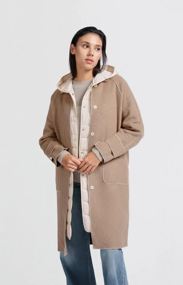 Long Coat With Quilted Body Warmer And Pockets Feather Melange Women YAYA Coats Long Coat With Quilted Body Warmer And Pockets Feather Melange Women YAYA Coats