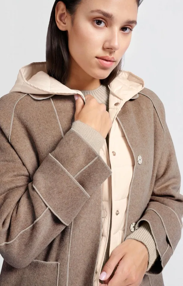 Long Coat With Quilted Body Warmer And Pockets Feather Melange Women YAYA Coats Long Coat With Quilted Body Warmer And Pockets Feather Melange Women YAYA Coats