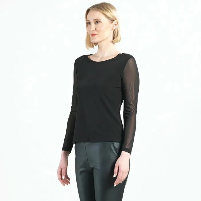 Long Mesh Sleeve Top 8211 Black Women Clara Sunwoo Spring Collection