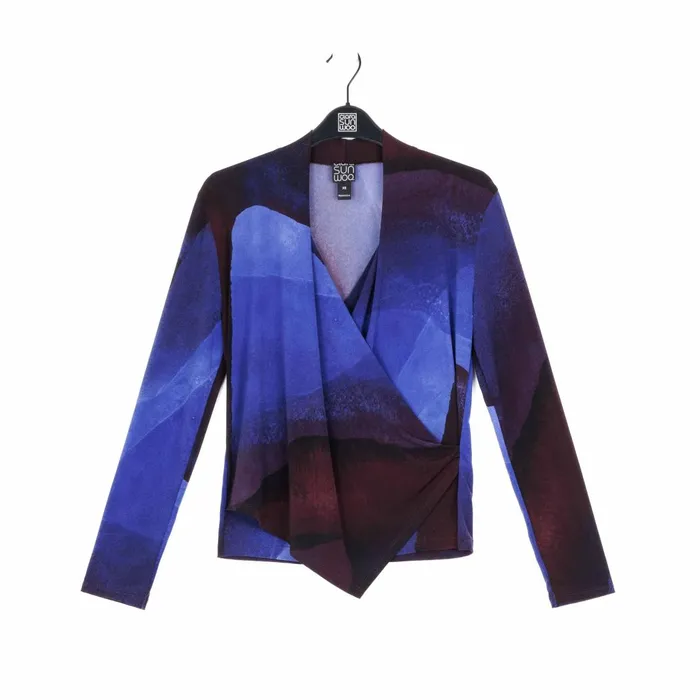 Long Sleeve Crossover Faux Wrap Top 8211 Purple Watercolor 8211 Final Sale Women Clara Sunwoo Tops Tunics