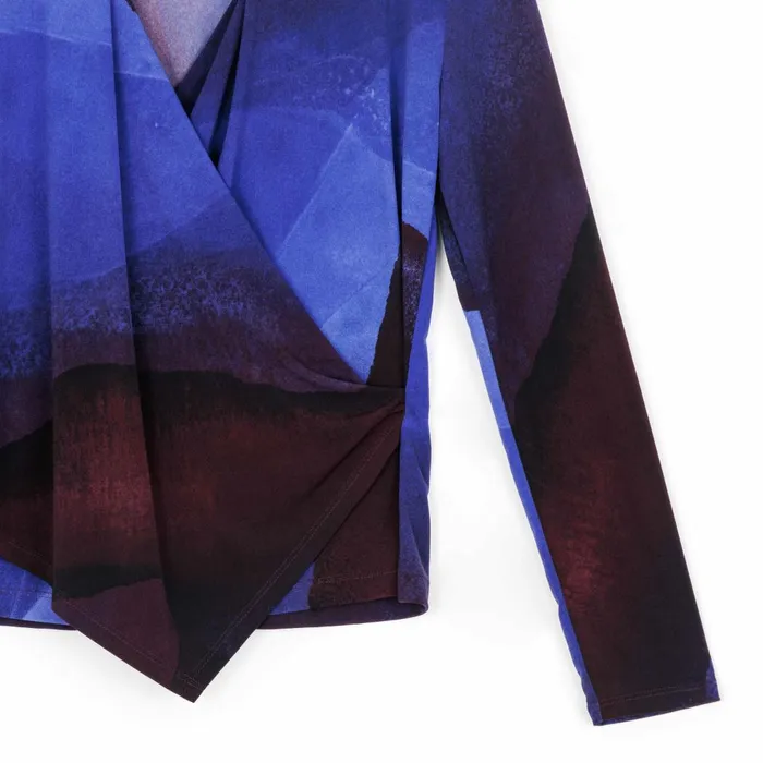 Long Sleeve Crossover Faux Wrap Top 8211 Purple Watercolor 8211 Final Sale Women Clara Sunwoo Tops Tunics
