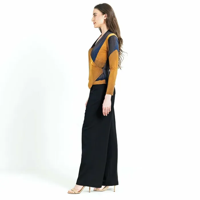 Long Sleeve Crossover Faux Wrap Top 8211 Tan Watercolor 8211 Final Sale Women Clara Sunwoo Tops Tunics
